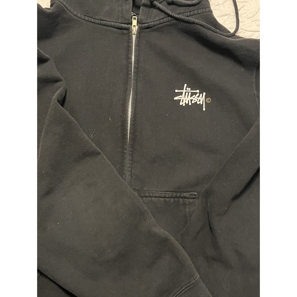 Stussy Full Zip Hoodie Black Stock Logo Faded Small Streetwear USA